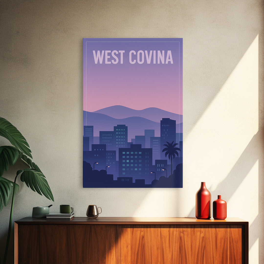 West Covina California Travel Poster, Canvas Print, Vintage Poster Art, West Covina Travel Art, City Illustration, Vintage City Poster