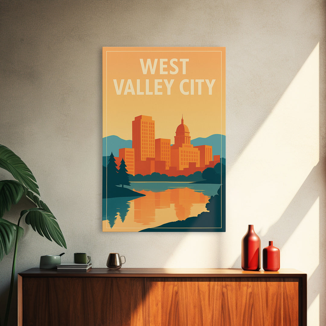 West Valley City Travel Poster, Framed Canvas Print, Classic Travel Poster Art, West Valley City Poster Print, Vintage City Poster