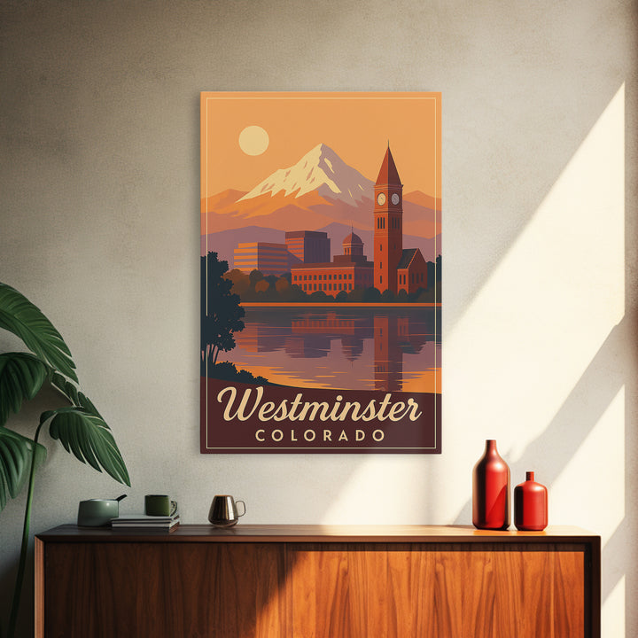 Westminster Colorado Travel Poster, Canvas Print, Retro Sunset Skyline Art, Westminster Poster Print, Travel Art Print, Art Print, Wall Art