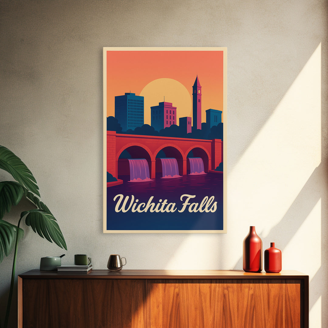 Wichita Falls Texas Travel Poster, Canvas Print, Retro Sunset Skyline Art, Wichita Falls City Art, City Art Print, Travel Poster Art
