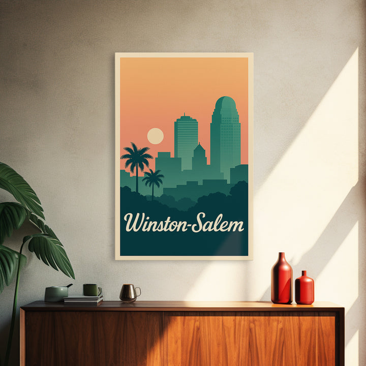 Winston Salem North Carolina Travel Poster, Canvas Print, Sunset Skyline Art, Winston Salem Wall Art, Art Print, Watercolor Skyline Art