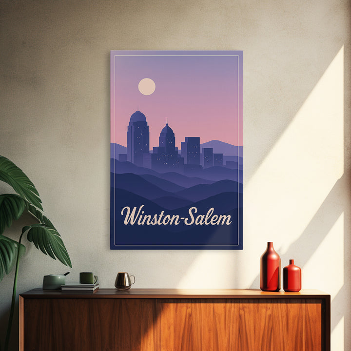 Winston Salem Travel Poster, Framed Canvas Print, Retro Sunset Skyline Art, Winston Salem Poster Print, Retro Travel Print, Fine Art Print