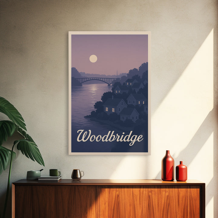 Woodbridge Travel Poster, Canvas Print, Mid Century City Wall Art, Woodbridge City Art, City Illustration, Travel Poster Art, Poster Art