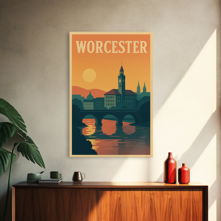 Worcester Travel Poster, Canvas Print, Mid Century City Wall Art, Worcester Travel Art, Travel Poster Set, City Art Print, Fine Art Print