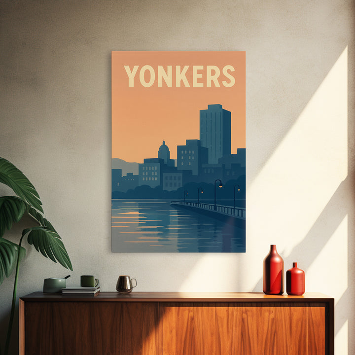 Yonkers New York Travel Poster, Framed Canvas Print, Mid Century City Wall Art, Yonkers Wall Art, Travel Poster Art, Retro Travel Print