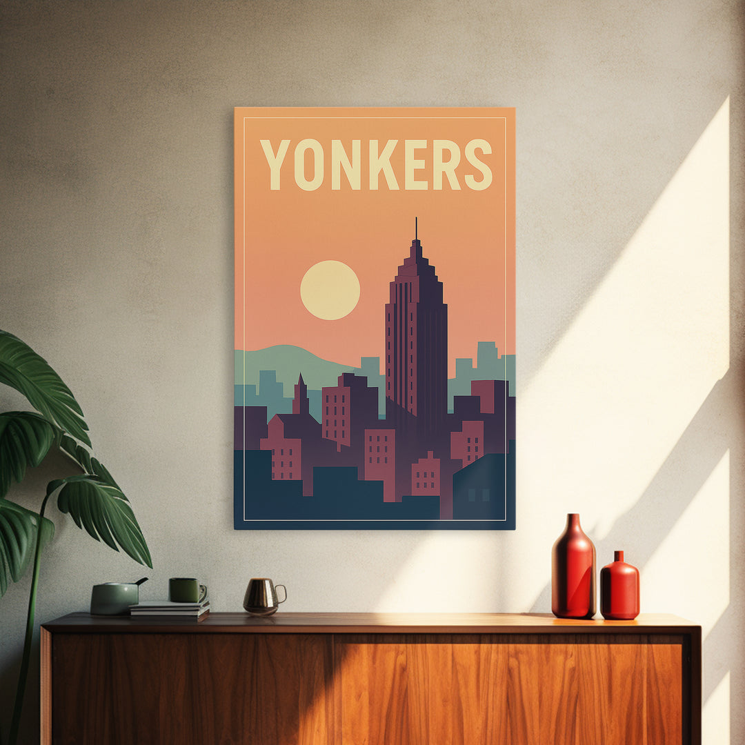 Yonkers Travel Poster, Framed Canvas Print, Mid Century City Wall Art, Yonkers Poster Print, Travel Wall Decor, Wanderlust Decor