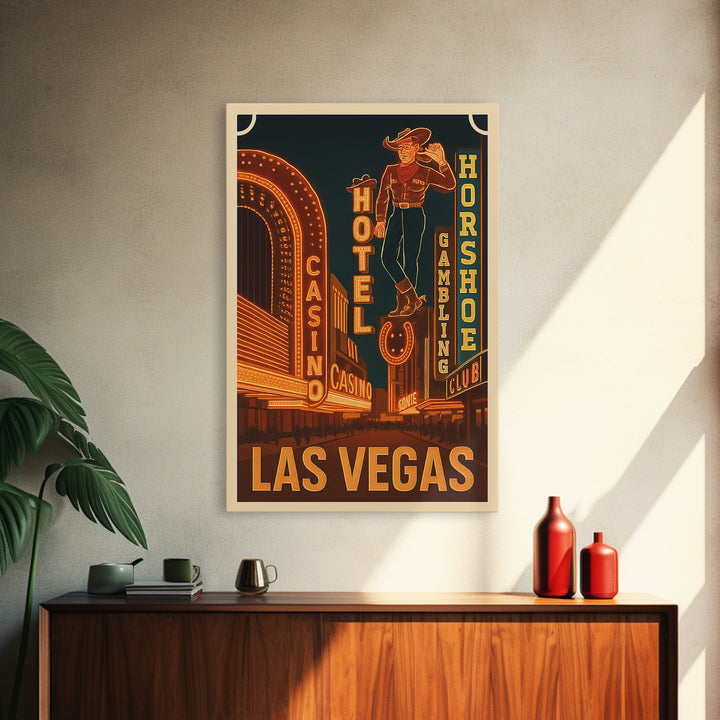 Las Vegas Travel Poster, Canvas Print, Retro City Wall Art, Las Vegas Art Print, Watercolor Downtown Skyline, Travel Art, Wanderlust Decor