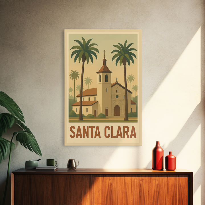Santa Clara Travel Poster, Framed Canvas Print, Classic Retro Poster Art, Santa Clara Travel Art, Living Room Wall Art, Vintage Travel Art