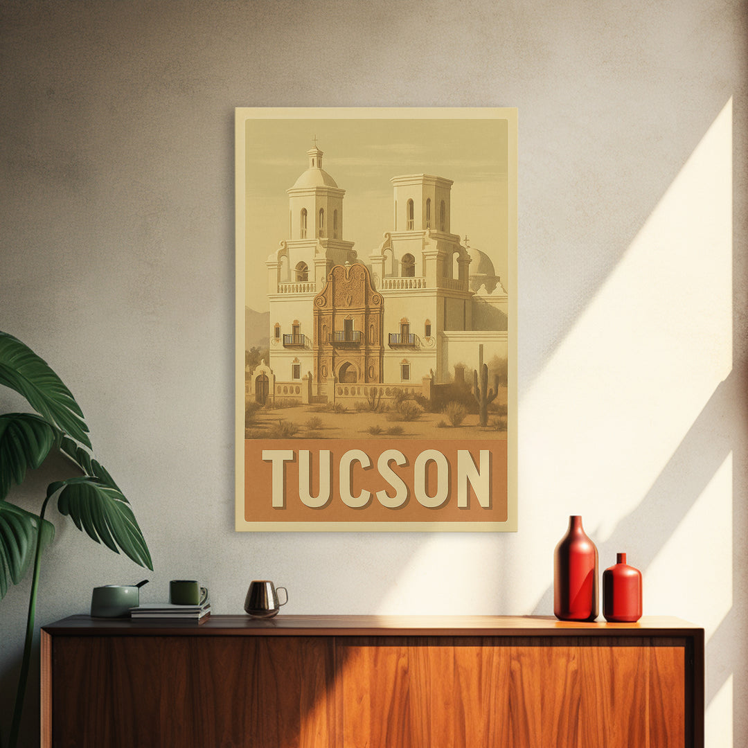 Tucson Arizona Travel Poster, Canvas Print, Vintage Theatre Style Art, Tucson Wall Art, City Illustration, Mid Century Wall Art, Travel Art