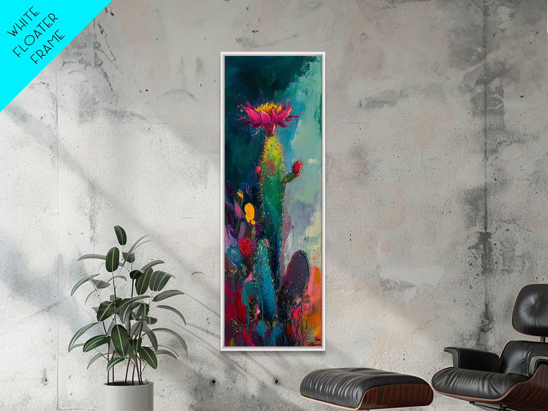 Abstract Desert Cactus Wildflower Art Framed Canvas Print | Southwest Wall Art | Botanical Prints | Boho Wall Art | Moody Art