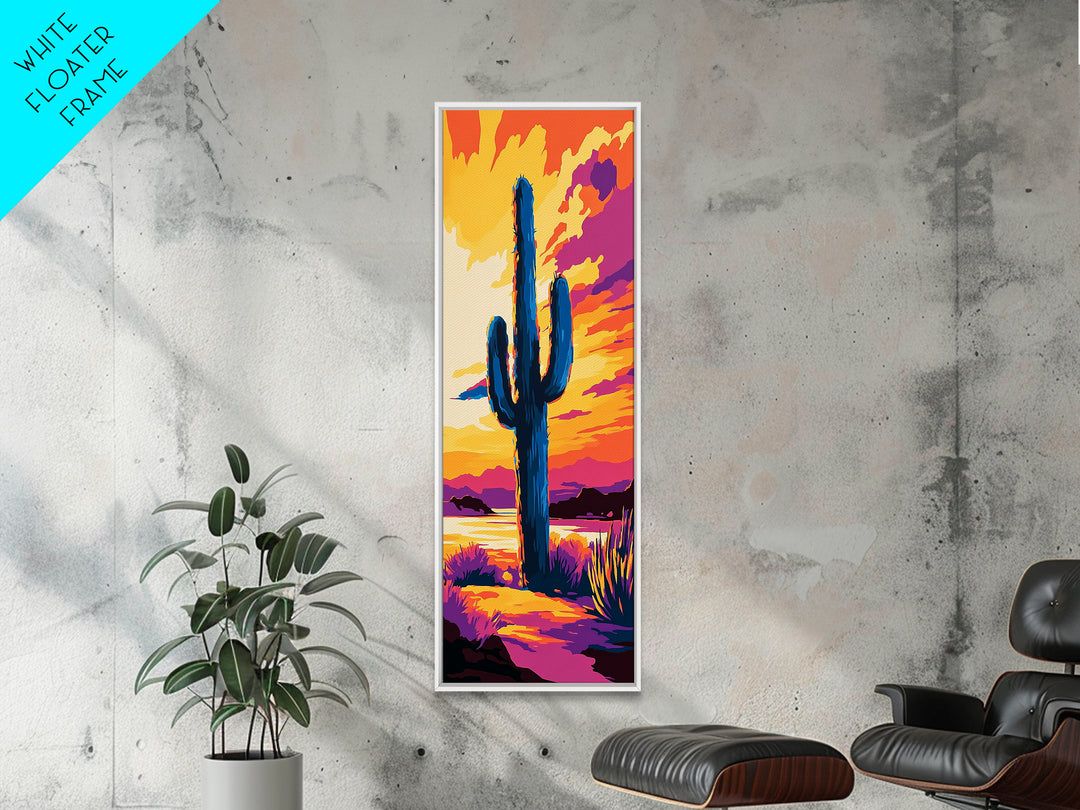 Night Sky Cactus Framed Canvas Print floral desert painting pink orange wall art moody art guest room art