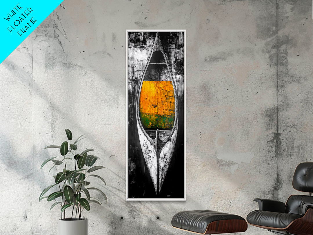 Black and White Canoe Framed Canvas Print Rustic Art Nautical Wall Art Coastal Decor Farmhouse Art Vertical Wall Art