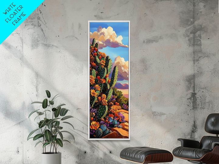 Blooming Cactus Art Framed Canvas Print Desert Floral Wall Art, Botanical Prints, Southwest Wall Art, Nature Art, Tall Narrow Art
