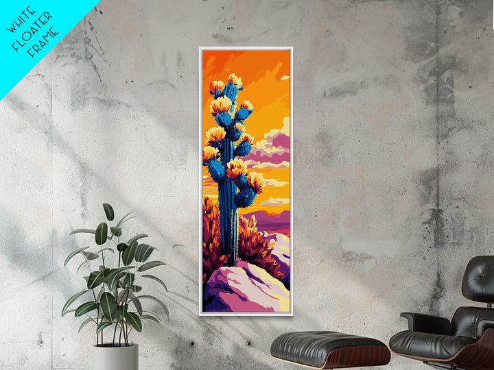 Blooming Cactus Sunset Canvas Print Southwest Wall Art Botanical Prints Vibrant Desert Painting Extra Wide Art