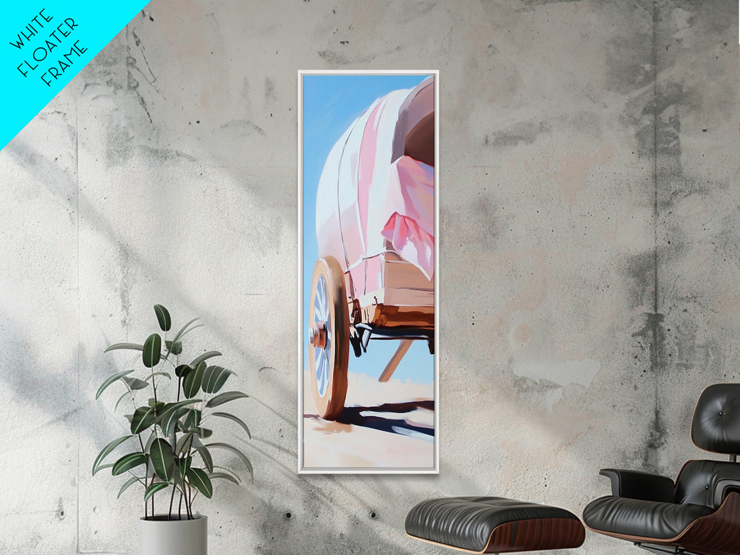 Covered Wagon Closeup Framed Canvas Print Rustic Decor Farmhouse Art Minimalist Painting Southwest Wall Art