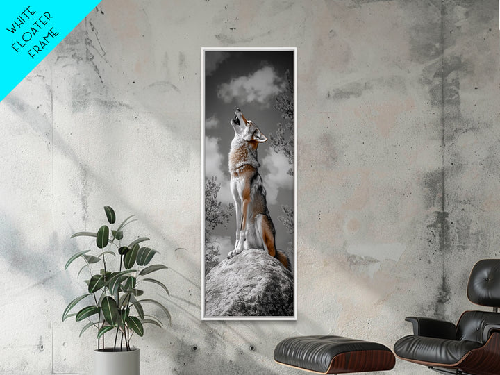 Howling Coyote on Rock Framed Canvas Print | Rustic Western Wall Art | Wildlife Painting | Moody Art | Farmhouse Decor | Gift Idea