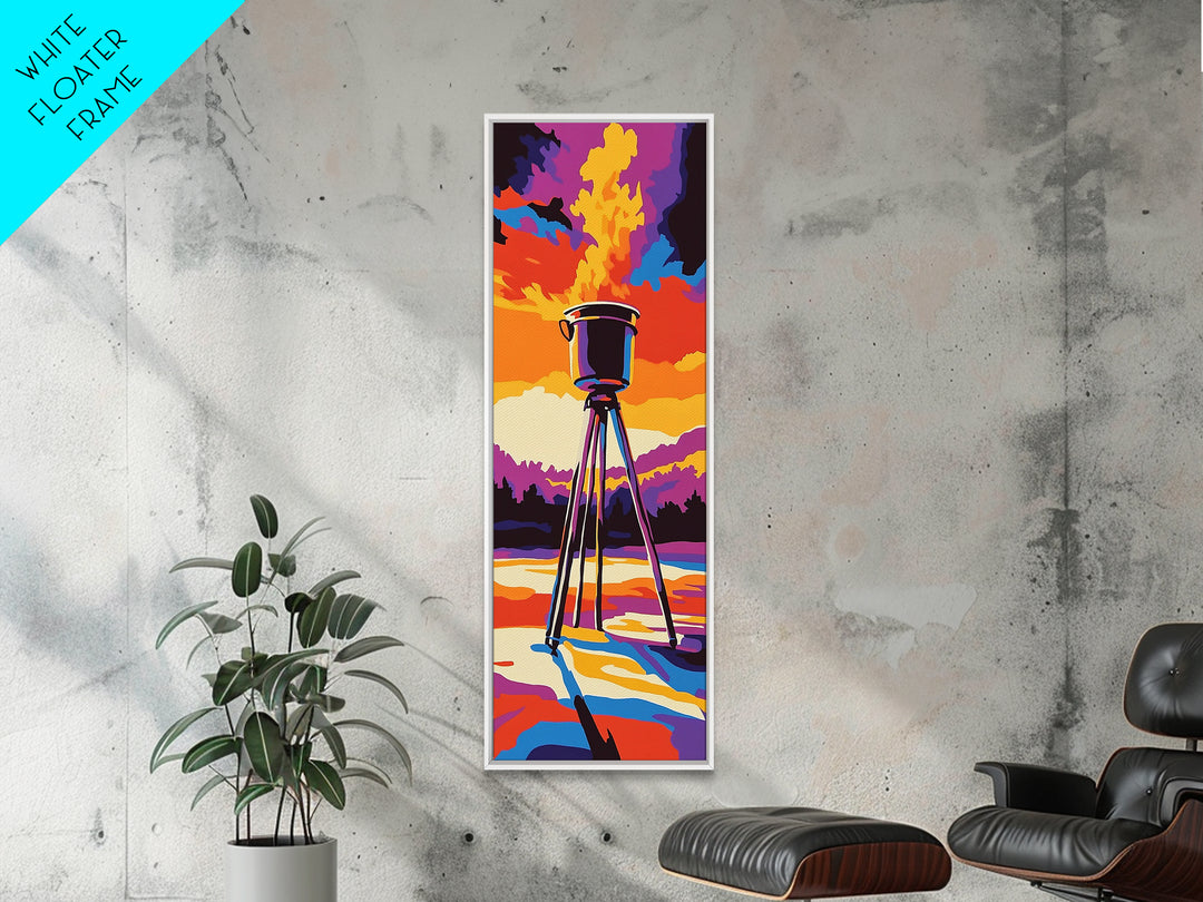 Campfire Under Sunset Framed Canvas Print Southwest Wall Art Rustic Art Moody Art Tall Skinny Art Living Room Art