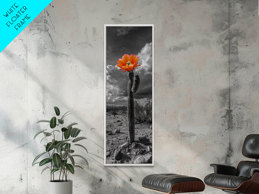 Blooming Desert Cactus Framed Canvas Print | Wildflower Painting | Southwest Wall Art | Moody Art | Botanical Prints | Gift Idea