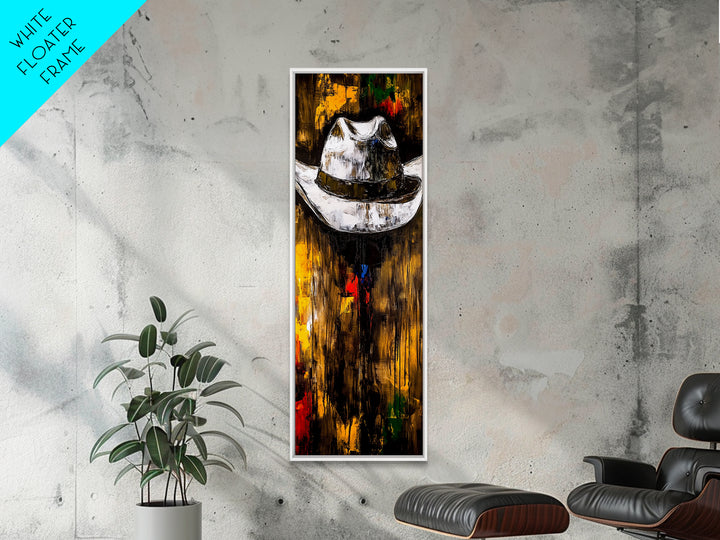 Abstract Cowboy Hat Art Framed Canvas Print, Rustic Wall Art, Moody Art, Southwest Wall Art, Wabi Sabi Art, Tall Narrow Art