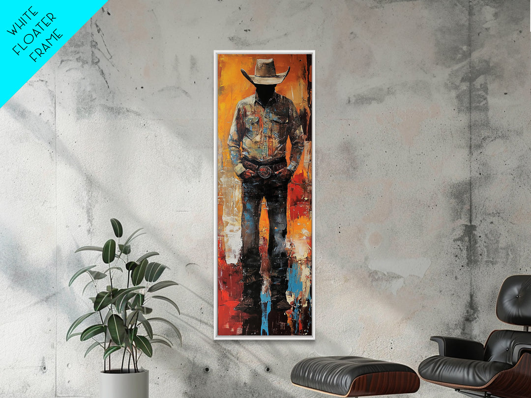 Lone Cowboy Sunset Framed Canvas Print southwest wall art extra wide art rustic wall art pink orange wall art bold decor cowboy art