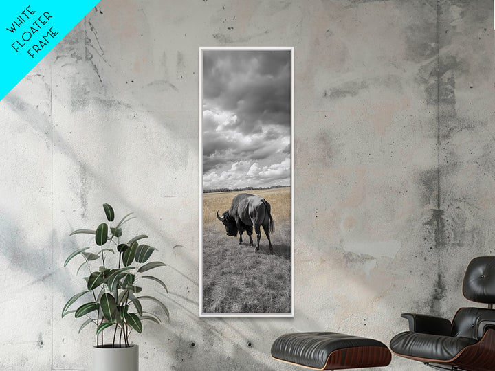 Lone Bison in Field Framed Canvas Print | Rustic Wall Art | Moody Art | Wildlife Painting | Farmhouse Decor | Southwest Wall Art | Gift Idea