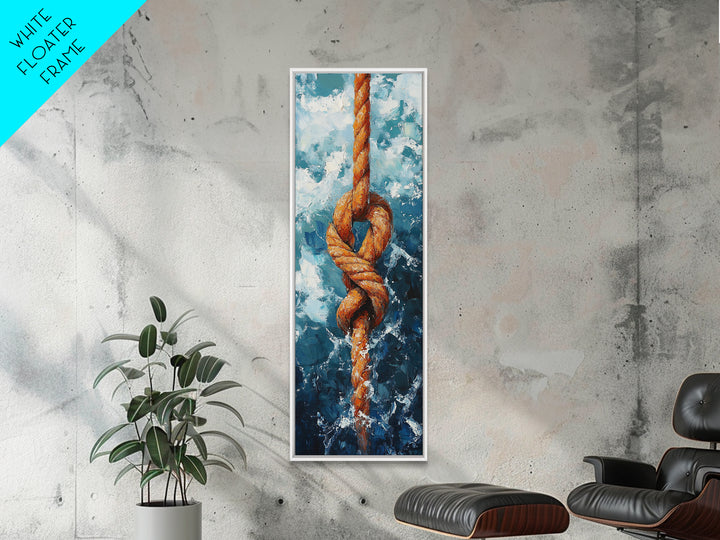 Nautical Rope Knot Painting Framed Canvas Print, Coastal Wall Art, Nautical Decor, Maritime Wall Art, Surf Wall Art, Ocean Art, Extra Wide Art, Rustic Wall Art, Moody Art, Above Couch Art, Gift Idea, Original Painting, Panoramic Art