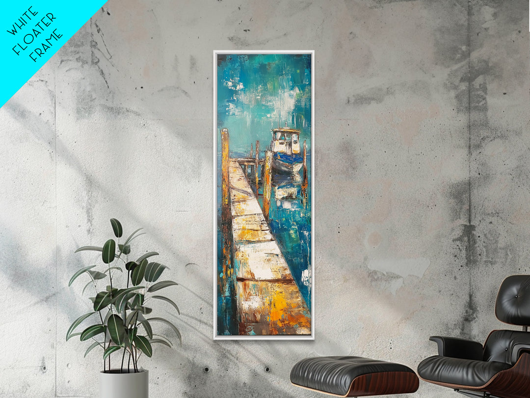 Coastal Dock Painting Canvas Print, Nautical Wall Art, Painting Morro Bay, Coastal Decor, Seascape Painting, Ocean Art, Rustic Art, Extra Wide Art, Farmhouse Art, Nautical Painting, Blue And Green Wall Art, Gift Idea, Bedroom Art