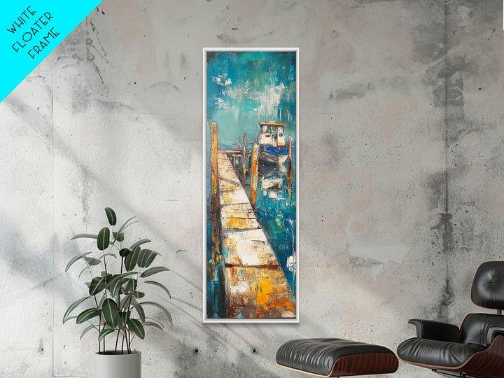 Coastal Dock Painting Canvas Print, Nautical Wall Art, Painting Morro Bay, Coastal Decor, Seascape Painting, Ocean Art, Rustic Art, Extra Wide Art, Farmhouse Art, Nautical Painting, Blue And Green Wall Art, Gift Idea, Bedroom Art