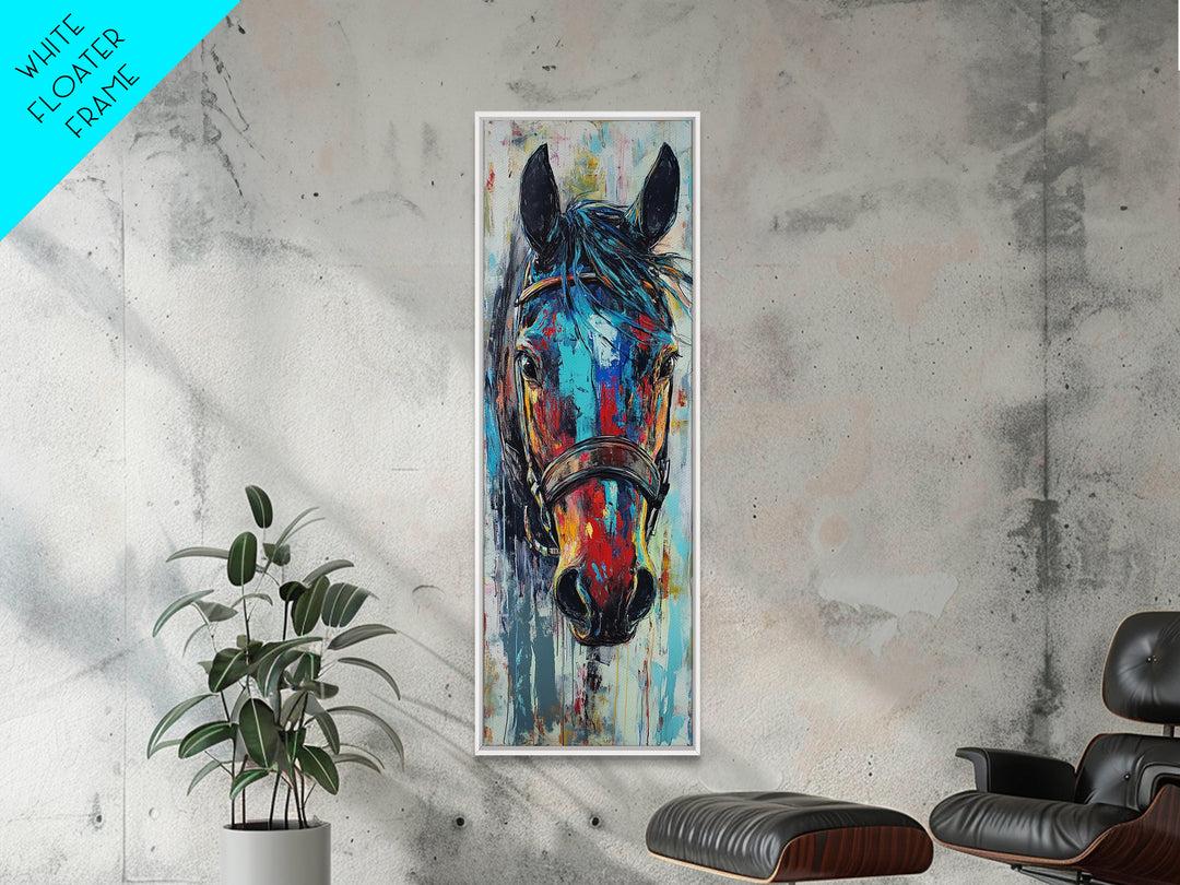 Abstract Horse Portrait Framed Canvas Print Moody Art Rustic Wall Art Southwest Wall Art Extra Tall Narrow Art