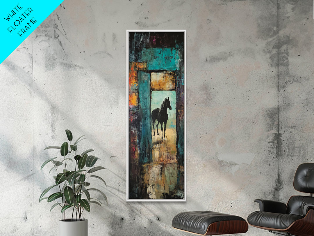 Mysterious Horse Silhouette Framed Canvas Print Moody Art Rustic Wall Art Southwest Wall Art Extra Tall Narrow Art