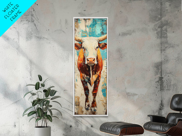 Abstract Western Bull Framed Canvas Print rustic decor farmhouse wall art southwest wall art geometric wall art gift idea for him