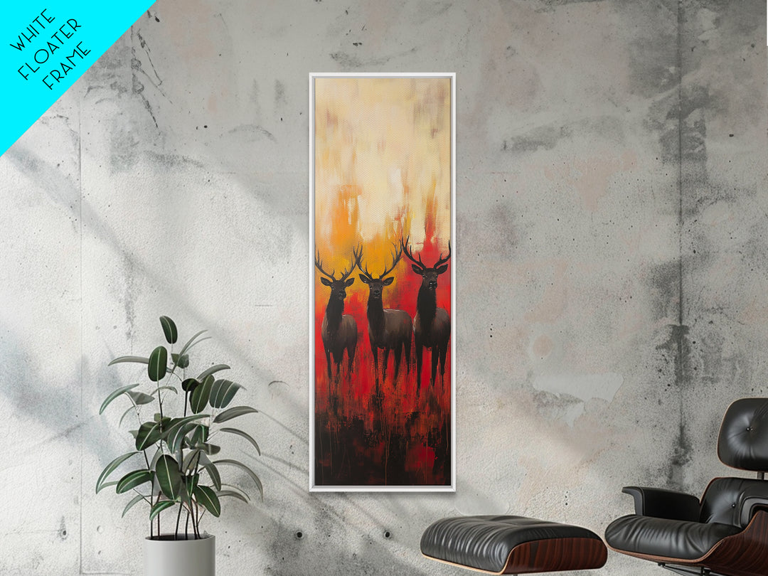 Autumn Deer Painting Framed Canvas Print deer drinking water in forest painting rustic wall art woodland decor fall farmhouse art gift idea