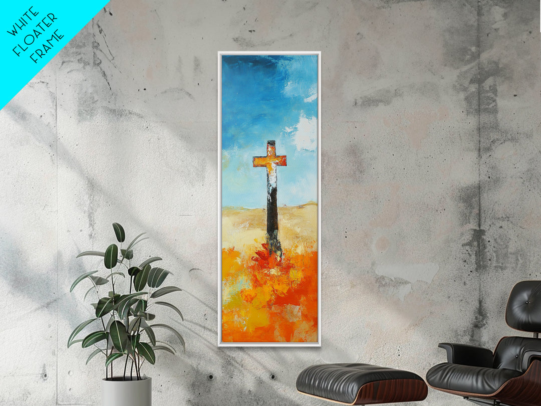 Abstract Cross Painting Framed Canvas Print rustic wall art, fruit of the spirit wall art, moody art, spiritual painting, Christian art