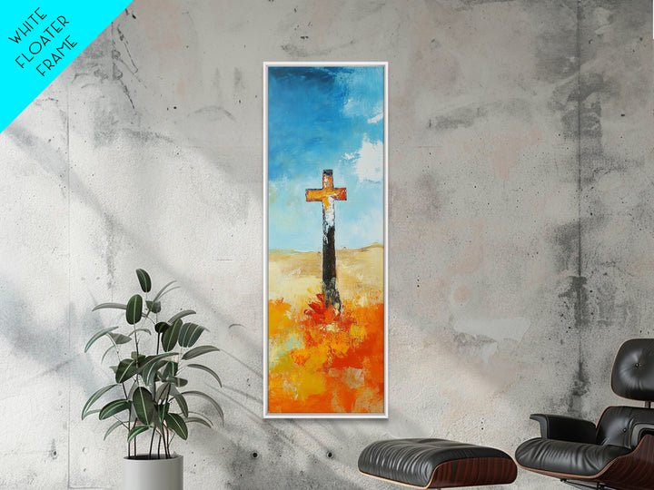 Abstract Cross Painting Framed Canvas Print rustic wall art, fruit of the spirit wall art, moody art, spiritual painting, Christian art
