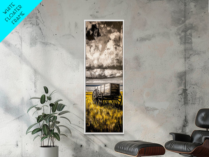 Black and White Wagon Canvas Print farmhouse art, rustic wall art, barn landscape oil painting, extra wide art, southwest wall art