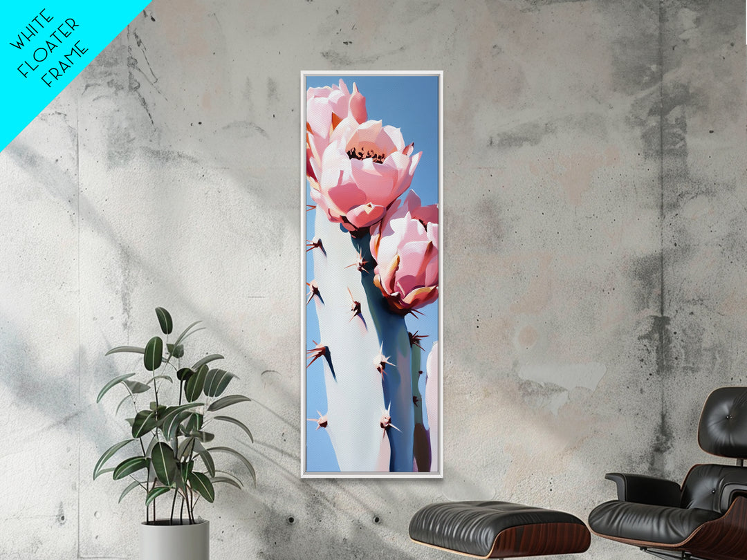 Blooming Cactus Painting Canvas Print, Southwest Wall Art, Botanical Prints, Pink Abstract Art, Desert Decor, Vertical Wall Art