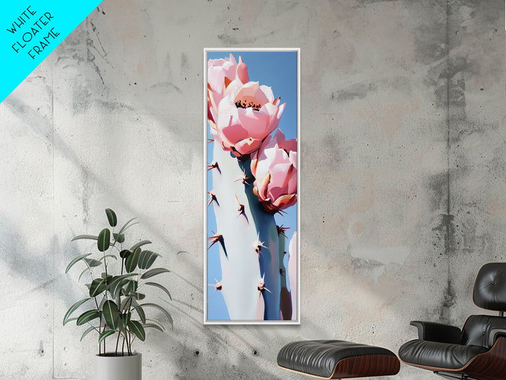 Blooming Cactus Painting Canvas Print, Southwest Wall Art, Botanical Prints, Pink Abstract Art, Desert Decor, Vertical Wall Art