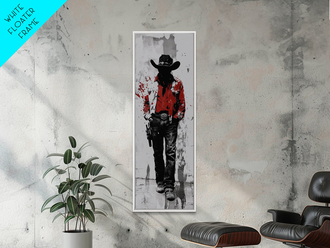 Gunslinger Cowboy Art, Framed Canvas Print, cowgirl painting, rustic wall art, moody art, gift idea, southwest wall art, vintage art