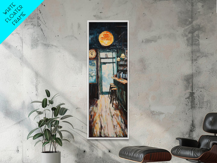 Rustic Bar Scene Framed Canvas Print, Espresso Martini Wall Art, Moody Art, Long Narrow Wall Art, Rustic Decor, Above Sofa Art, Gift Idea