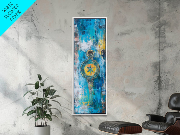 Compass Wall Art Framed Canvas Print, Nautical Wall Art, Blue and Green Wall Art, Coastal Decor, Rustic Art, Extra Wide Art, Farmhouse Art