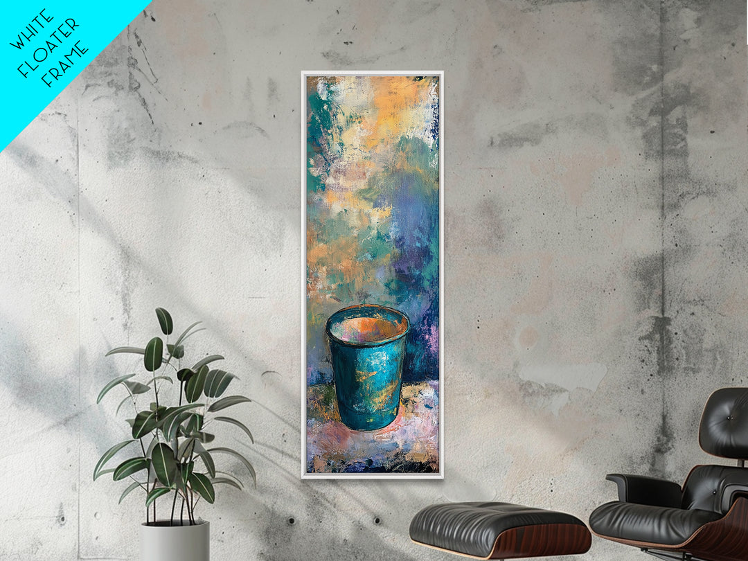 Abstract Blue Cup Framed Canvas Print rustic art farmhouse art coastal cowgirl wall art teal wall art kitchen decor wabi sabi wall art
