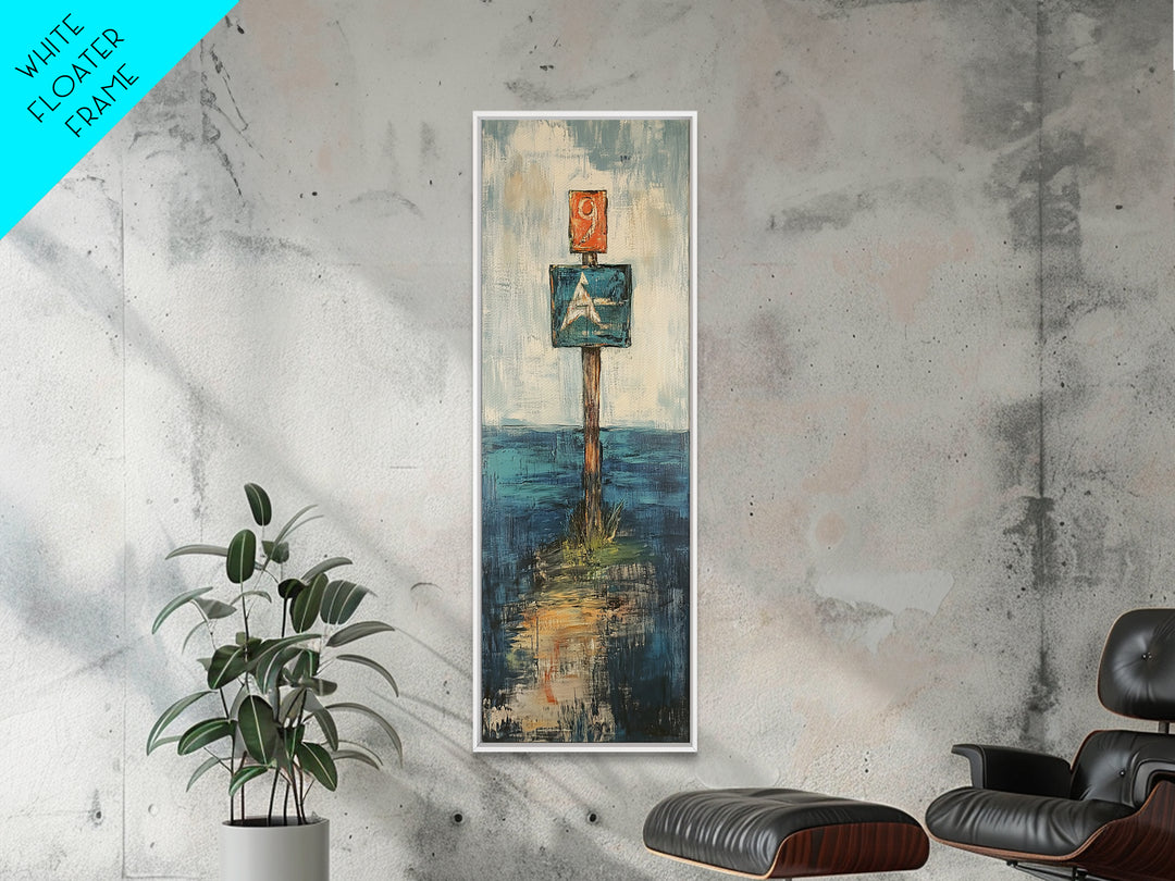 Nautical Marker Framed Canvas Print coastal decor maritime painting nautical wall art painting morro bay seascape painting rustic wall art