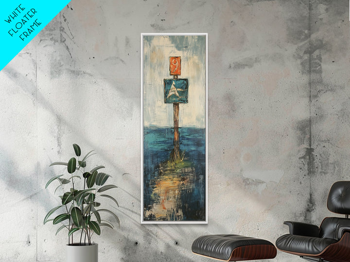 Nautical Marker Framed Canvas Print coastal decor maritime painting nautical wall art painting morro bay seascape painting rustic wall art