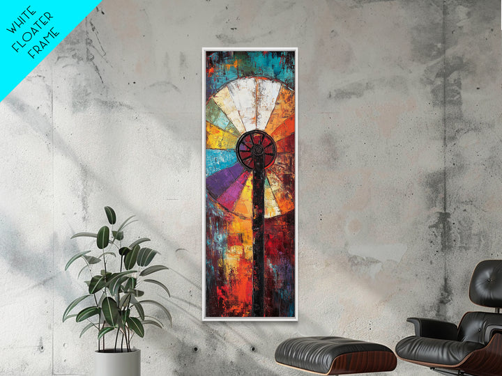 Vibrant Windmill Wall Art Canvas Print Rustic Farmhouse Art Colorful Abstract Painting Tall Skinny Art Living Room Art