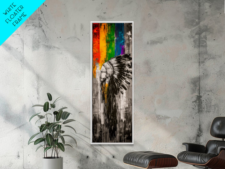 Black and White Headdress Canvas Print Moody Art African Art Dark Angels Wall Art Colorful Graffiti Wall Art Tall Narrow Art