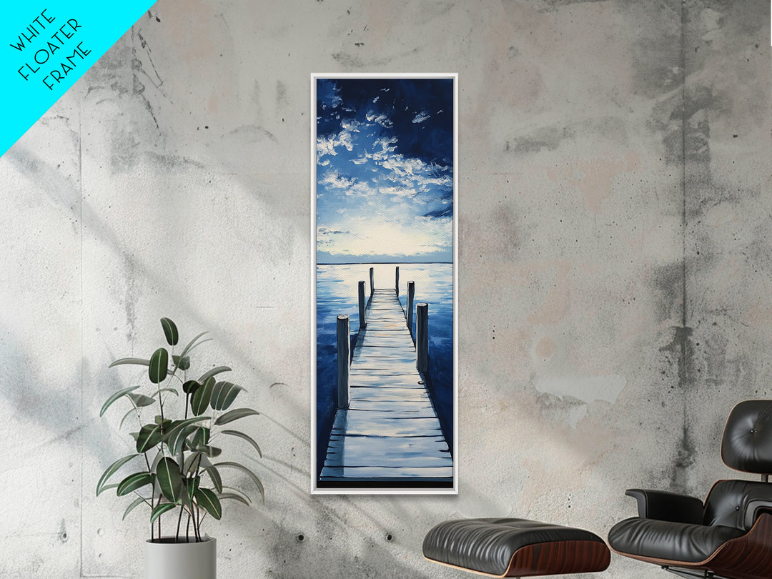 Dockside Tranquility Coastal Wall Art Framed Canvas Print Nautical Painting Blue and Green Wall Art Above Sofa Art Lake Tahoe Art