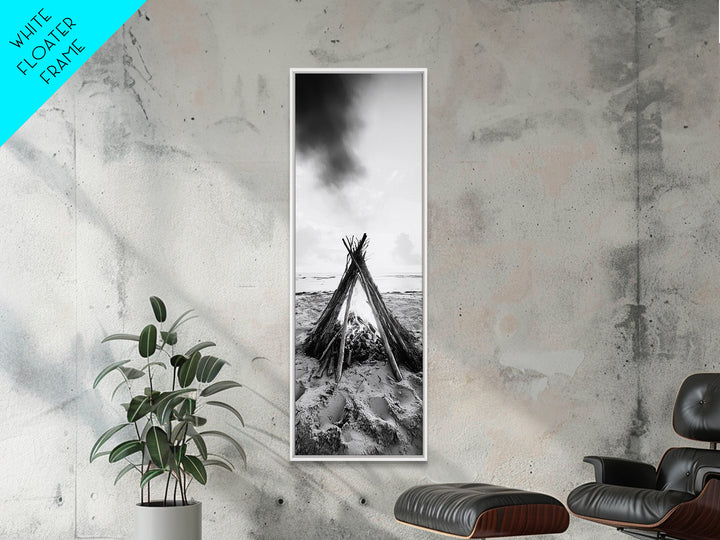 Beach Bonfire, Minimalist Art, Framed Canvas Print, nautical wall art, rustic decor, coastal painting, zen wall art, moody art, minimalist art