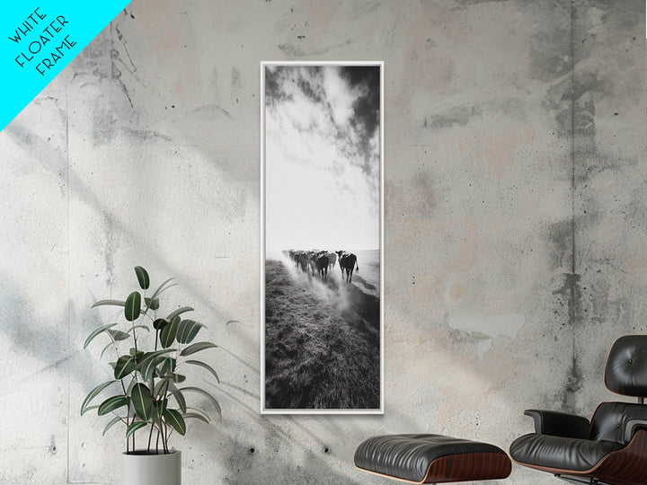 Dusty Cattle Drive, Western Landscape, Framed Canvas Print, Rustic Wall Art, Moody Art, Extra Wide Art, Southwest Wall Art