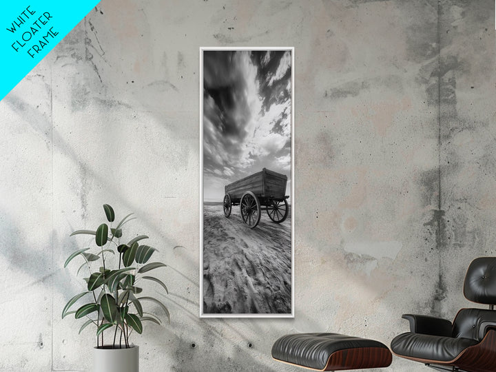 Old Wooden Wagon, Rustic Landscape, Framed Canvas Print, Western Décor, Farmhouse Wall Art, Minimalist Art, Extra Wide Art