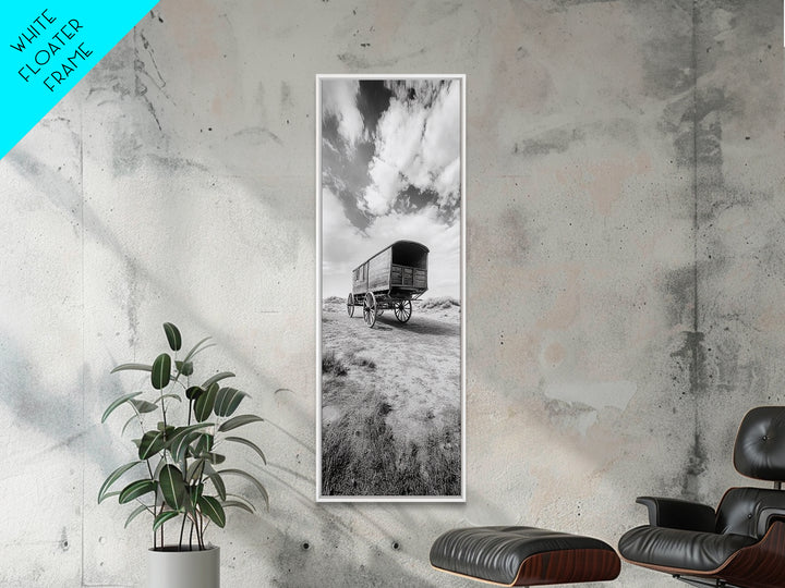Pioneer Covered Wagon, Rustic Wall Art, Framed Canvas Print, Farmhouse Art, Western Décor, Minimalist Art, Extra Wide Art